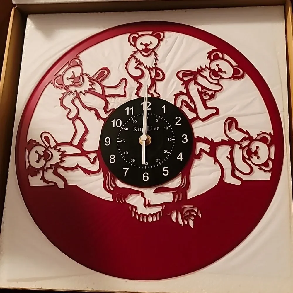 NEW RED Grateful Dead Dancing Bears Vinyl Record Album Carved Clock Jerry Garcia